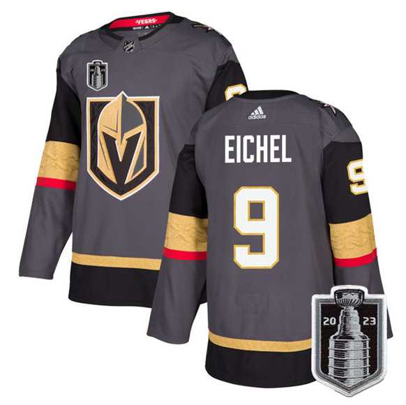 Men%27s Vegas Golden Knights #9 Jack Eichel Gray 2023 Stanley Cup Final Stitched Jersey Dzhi